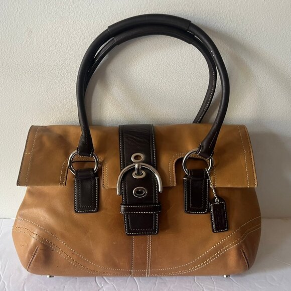 Y2K COACH SOHO HAMPTON SATCHEL BUCKLE LEATHER TWO TONE BAG - Picture 1 of 9